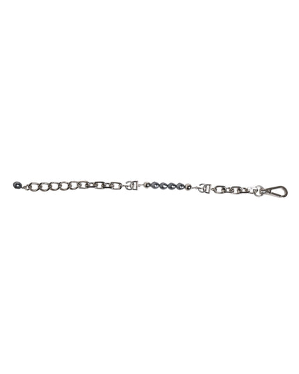 Dolce & Gabbana Silver Tone Chain Lobster Clasp Logo Gray Pearls Bracelet