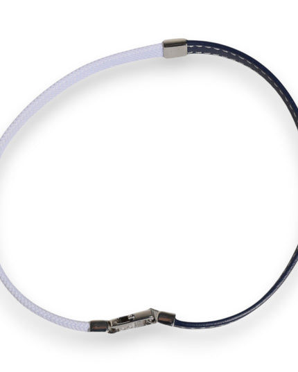 Dolce & Gabbana Blue White Leather Trimmed DG Engraved Silver Tone Clasp Bracelet
