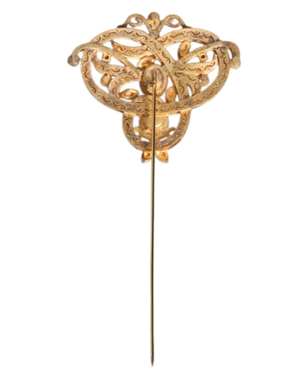 Dolce & Gabbana Gold Tone Red Crystal Embellish 925 Sterling Silver Pin