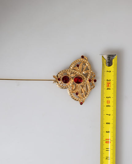 Dolce & Gabbana Gold Tone Red Crystal Embellish 925 Sterling Silver Pin