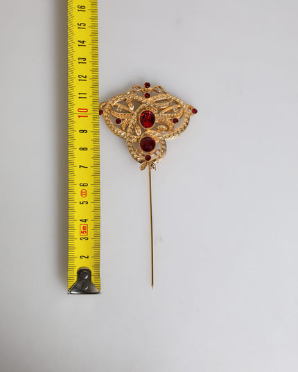 Dolce & Gabbana Gold Tone Red Crystal Embellish 925 Sterling Silver Pin