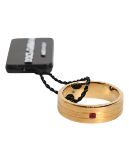 Dolce & Gabbana Gold Tone Brass Red Crystal DG Logo Ring