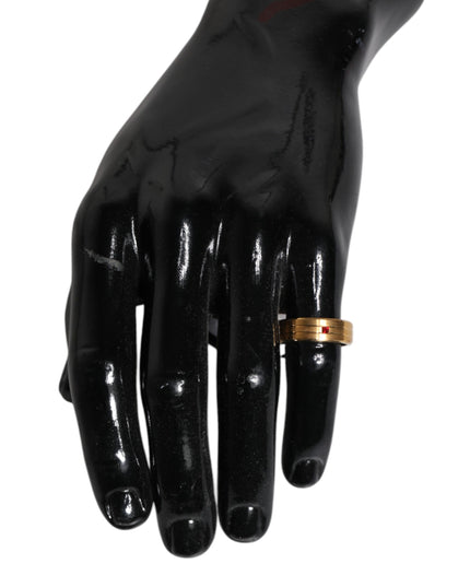 Dolce & Gabbana Gold Tone Brass Red Crystal DG Logo Ring