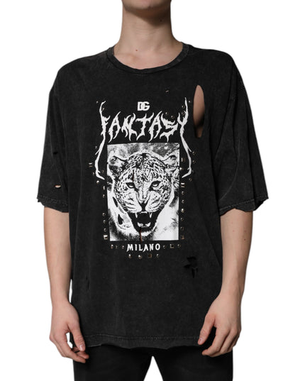 Dolce & Gabbana Black Graphic Print Cotton Crew Neck T-shirt