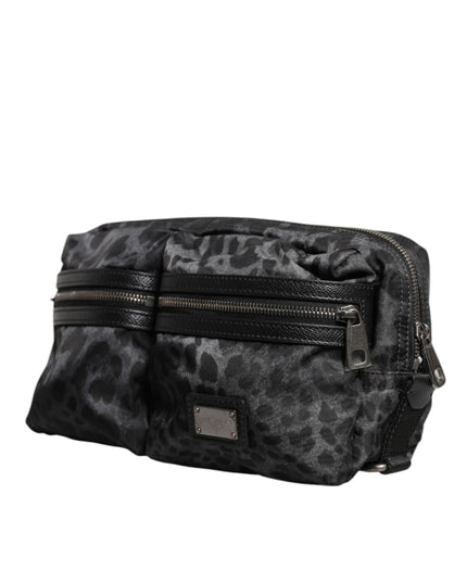 Dolce & Gabbana Black Gray Leopard DG Logo Belt Waist Fanny Pack Bag