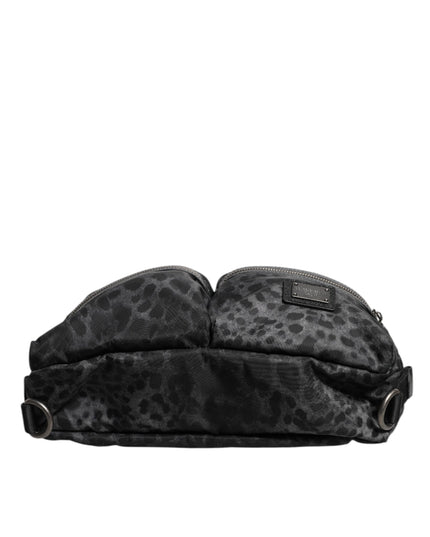 Dolce & Gabbana Black Gray Leopard DG Logo Belt Waist Fanny Pack Bag