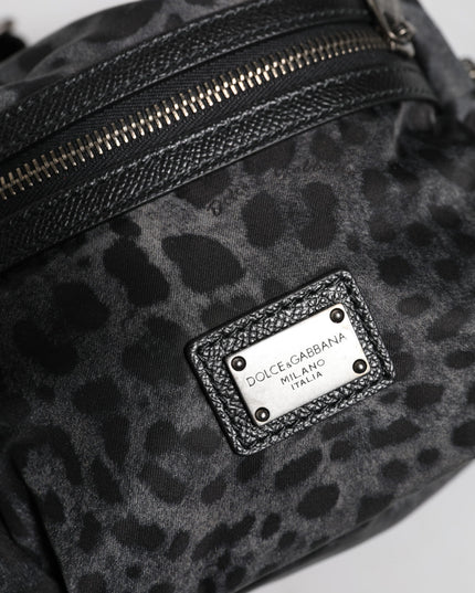 Dolce & Gabbana Black Gray Leopard DG Logo Belt Waist Fanny Pack Bag