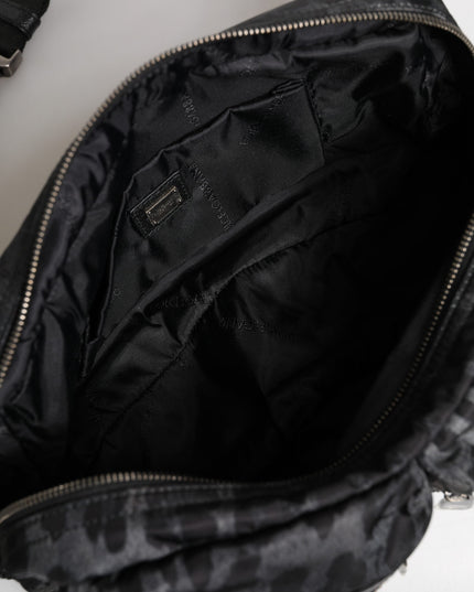 Dolce & Gabbana Black Gray Leopard DG Logo Belt Waist Fanny Pack Bag