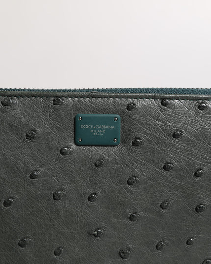 Dolce & Gabbana Green Ostrich Logo Plaque Zip Around Continental Wallet