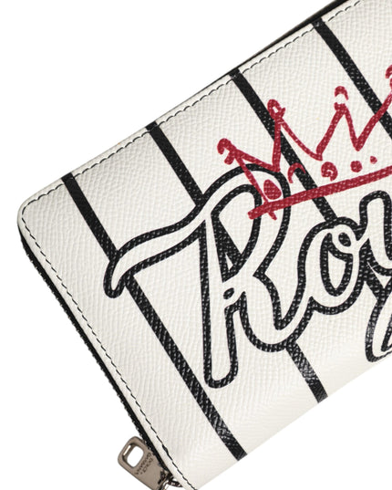 Dolce & Gabbana White Leather DG Crown Royals Continental Zip Around Wallet