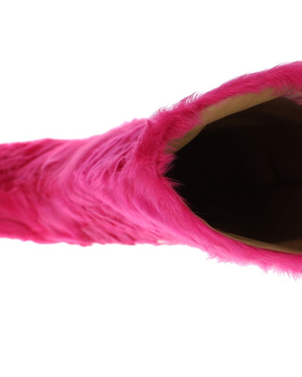 Dolce & Gabbana Pink Lamb Fur Leather Flat Boots