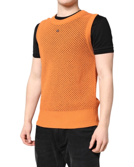 Dolce & Gabbana Orange Cashmere Round Neck Sleeveless T-shirt