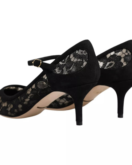 Dolce & Gabbana Black Mary Jane Taormina Lace Pumps Shoes
