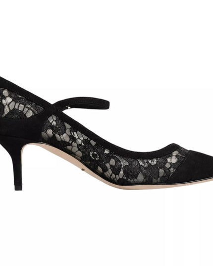 Dolce & Gabbana Black Mary Jane Taormina Lace Pumps Shoes
