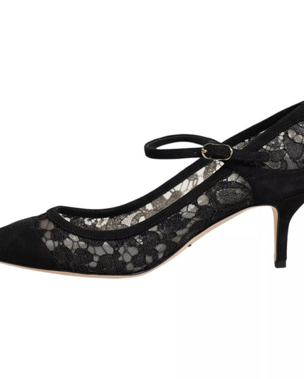 Dolce & Gabbana Black Mary Jane Taormina Lace Pumps Shoes