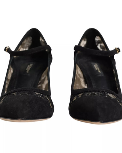 Dolce & Gabbana Black Mary Jane Taormina Lace Pumps Shoes