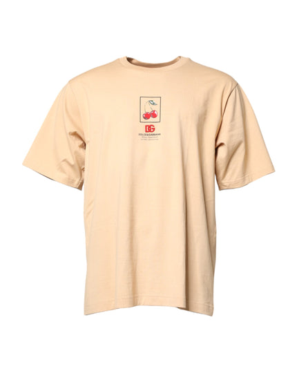 Dolce & Gabbana Beige Cotton Logo Print Crew Neck T-shirt
