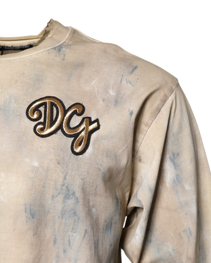Dolce & Gabbana Beige Tie Dye DG Embroidery Cropped T-shirt