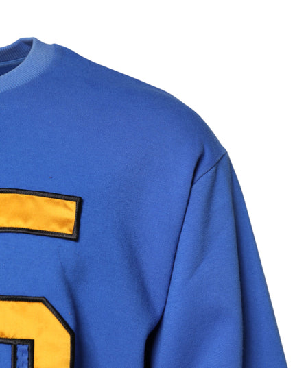 Dolce & Gabbana Blue Printed Cotton Cropped Crew Neck T-shirt