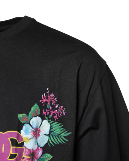 Dolce & Gabbana Black DG Floral Print Crew Neck T-shirt