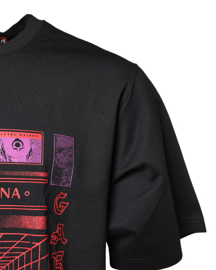 Dolce & Gabbana Black Cotton Graphic Print Crew Neck T-shirt