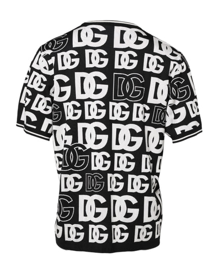 Dolce & Gabbana Black White Silk Knit DG Print T-shirt