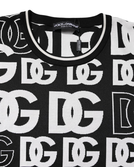 Dolce & Gabbana Black White Silk Knit DG Print T-shirt