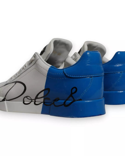 Dolce & Gabbana White Blue Logo Portofino Sneakers Shoes