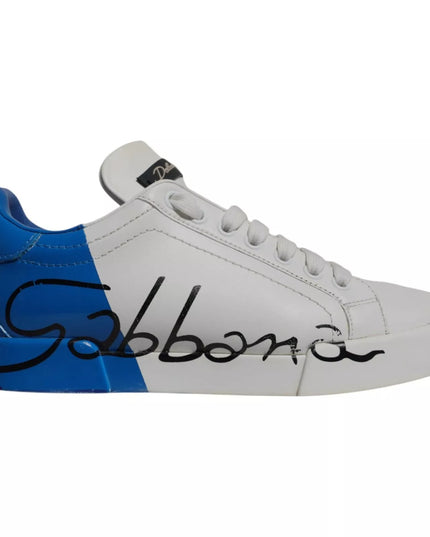 Dolce & Gabbana White Blue Logo Portofino Sneakers Shoes