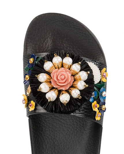 Dolce & Gabbana Black Calfskin Women Sandal