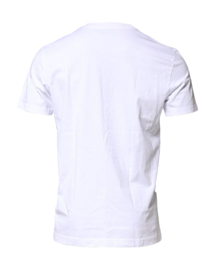 Dolce & Gabbana White Cotton Logo Patch Crew Neck T-shirt
