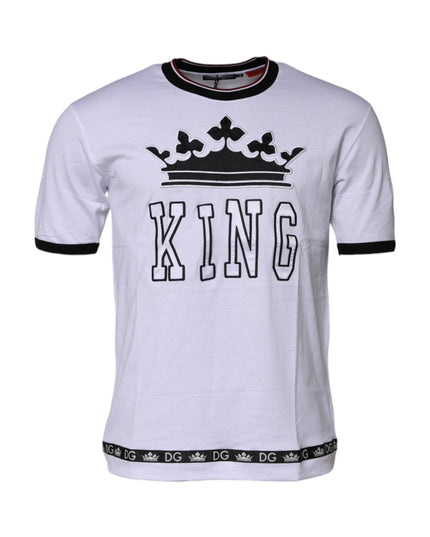 Dolce & Gabbana White Cotton Crown King Embroidery T-shirt