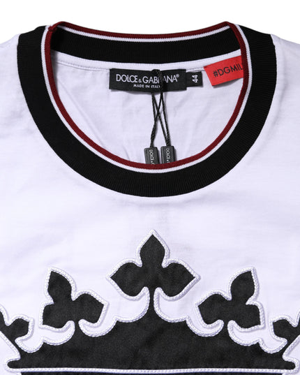 Dolce & Gabbana White Cotton Crown King Embroidery T-shirt