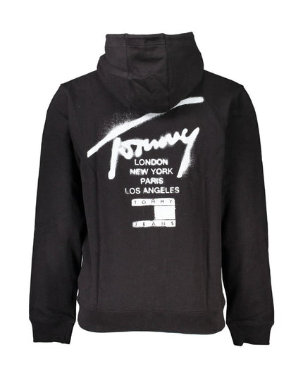 Tommy Hilfiger Black Cotton Men Sweater with Hood and Zip Pockets