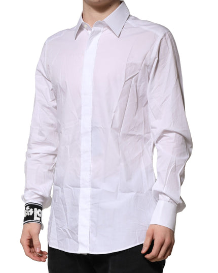Dolce & Gabbana White GOLD Cotton Men Dress Formal Shirt