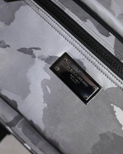 Dolce & Gabbana Gray Cotton Camouflage Logo Plaque Backpack Bag