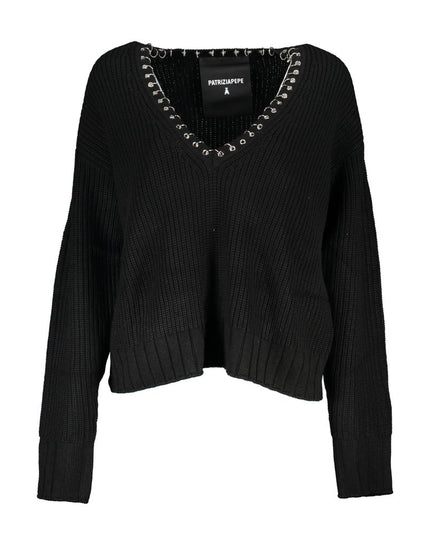 Patrizia Pepe Elegant Long Sleeved V-Neck Sweater with Chic Details
