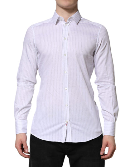 Dolce & Gabbana White Stripes Cotton Long Sleeve Formal Shirt