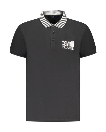 Cavalli Class Black Cotton Men Polo Shirt