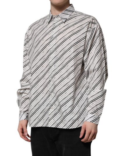 Dolce & Gabbana White Striped Long Sleeves Men Formal Shirt