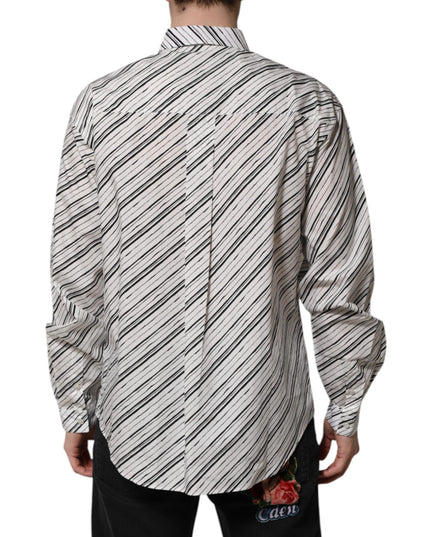 Dolce & Gabbana White Striped Long Sleeves Men Formal Shirt