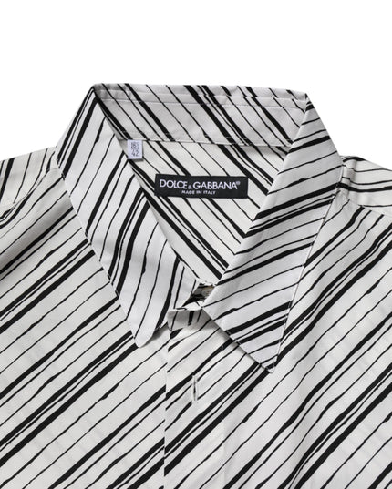 Dolce & Gabbana White Striped Long Sleeves Men Formal Shirt