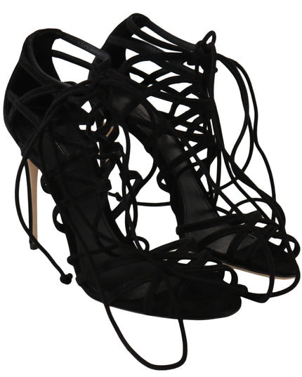 Dolce & Gabbana Black Suede Strap Stilettos Sandals