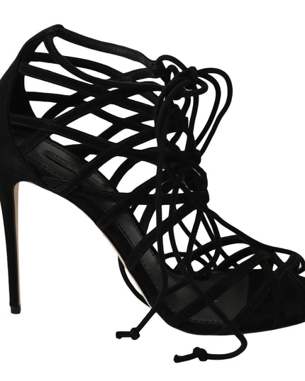 Dolce & Gabbana Black Suede Strap Stilettos Sandals