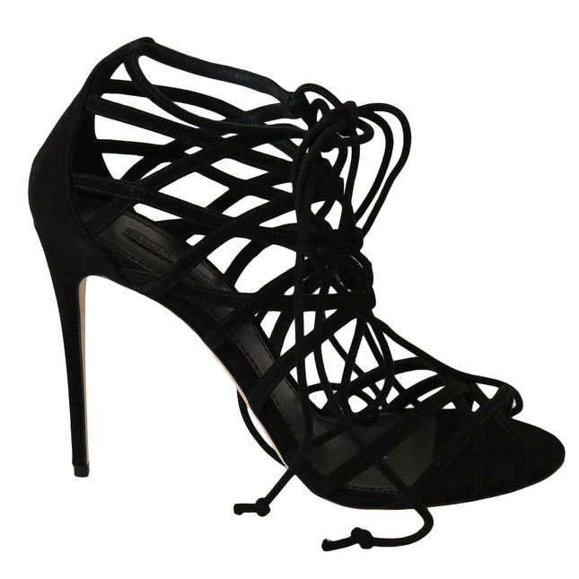 Dolce & Gabbana Black Suede Strap Stilettos Sandals