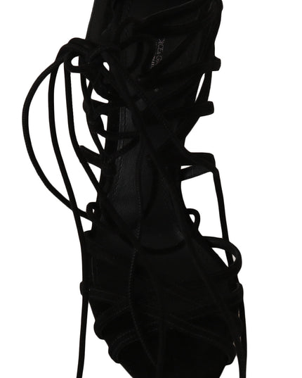 Dolce & Gabbana Black Suede Strap Stilettos Sandals
