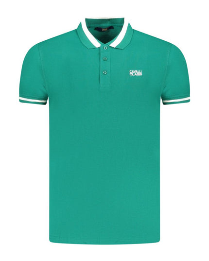 Cavalli Class Green Cotton Men Polo Shirt