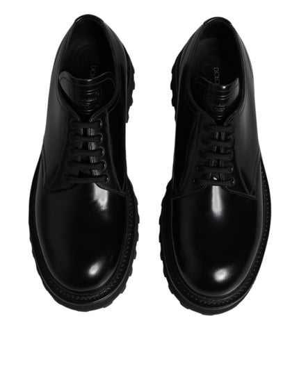 Dolce & Gabbana Black Leather Lace Up Derby Men Dress Shoes