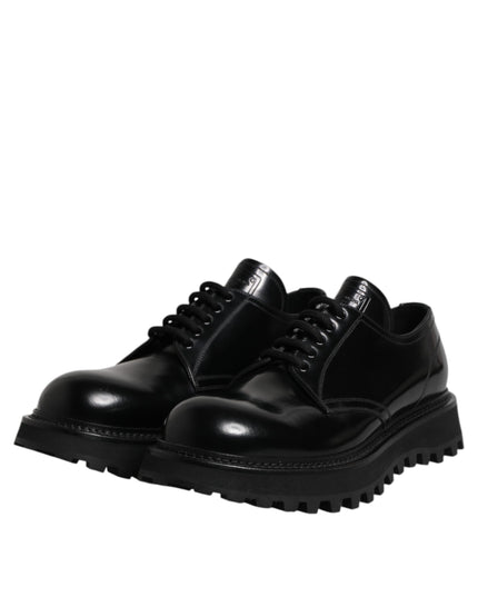 Dolce & Gabbana Black Leather Lace Up Derby Men Dress Shoes