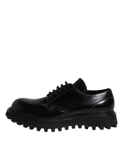 Dolce & Gabbana Black Leather Lace Up Derby Men Dress Shoes